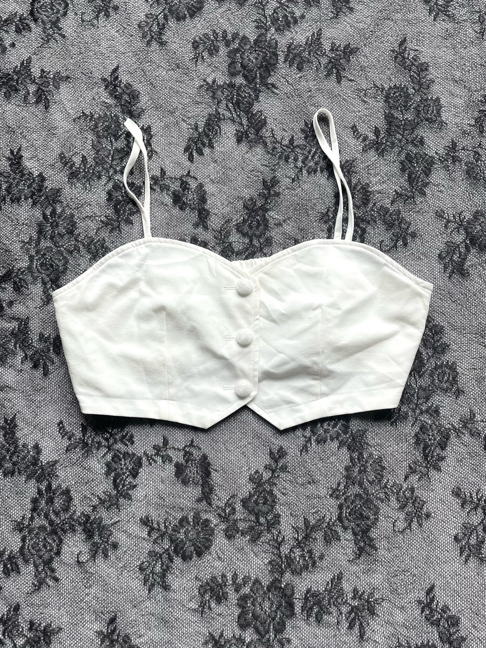 White Button-Front Crop Cami Top